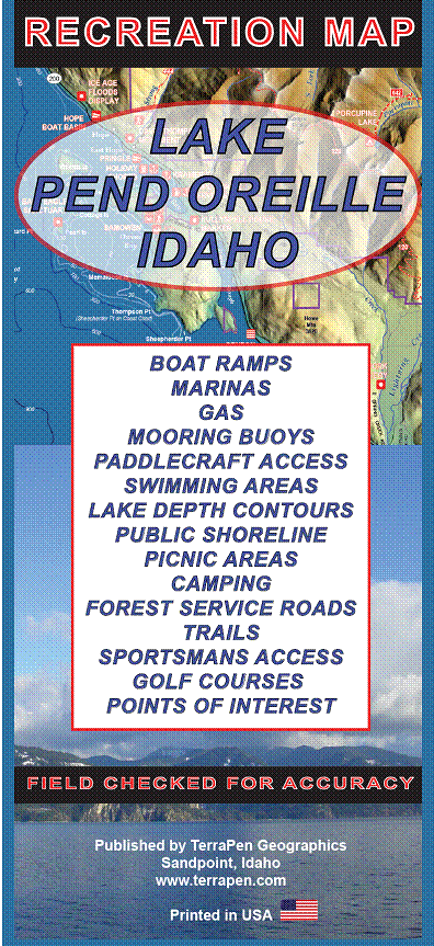 Lake Pend Oreille Idaho Recreation Map - Folded