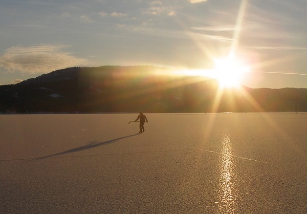 Skating Lake Pend Oreille in Sandpoint Idaho