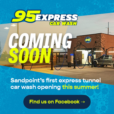 Coming Soon! The best in express car wash cleaning technology. North of Sandpoint on US Highway. Click here to follow them.